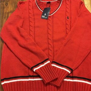 Ralph Lauren V-Neck Sweater in Vibrant Red